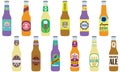 Beer bottles set with label isolated on white background. Colorful vector icon or sign. Symbol or design elements for restaurant Royalty Free Stock Photo